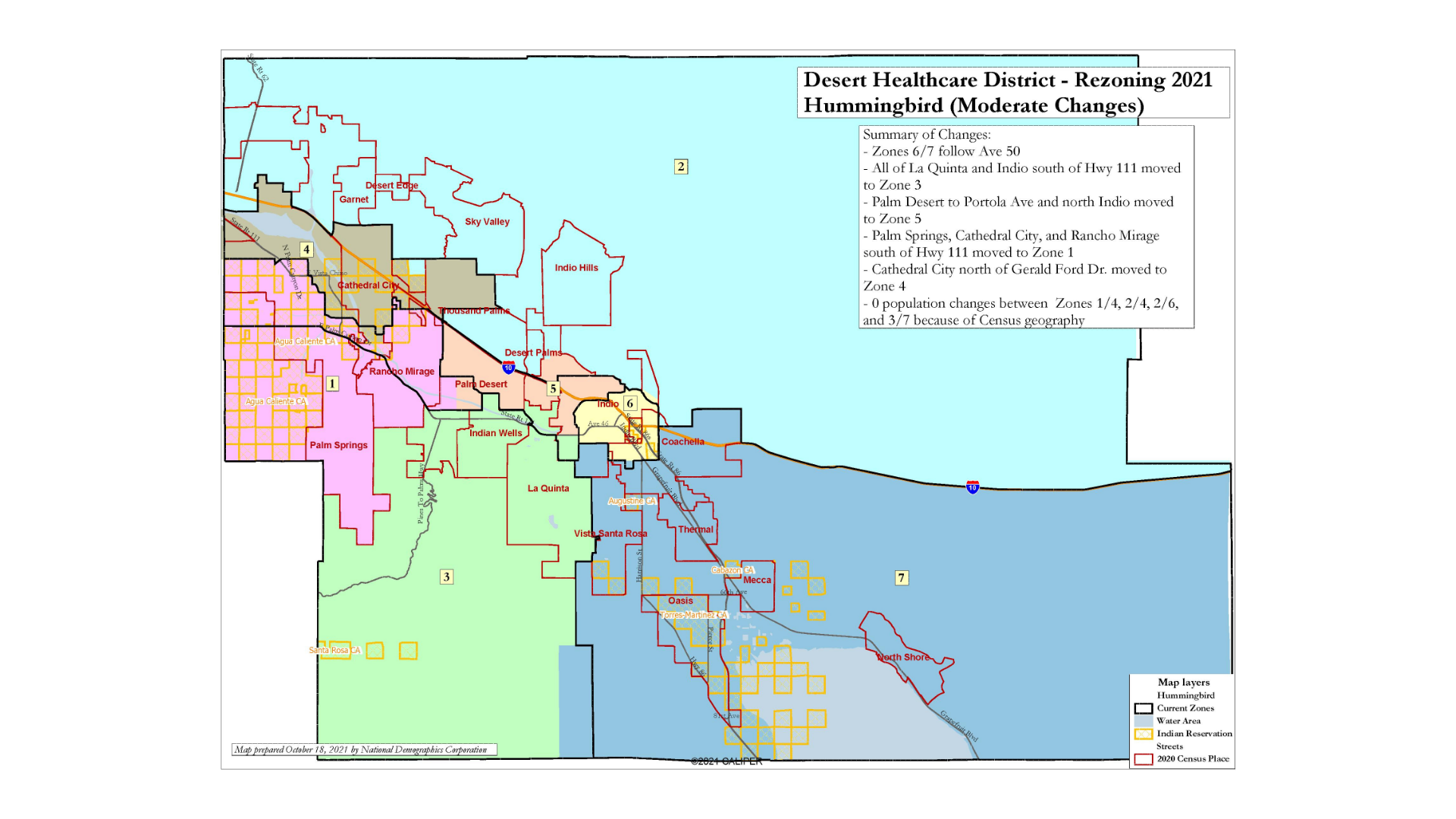 NDC created this map of the Desert Healthcare District with 7 zones based on the 2020 U.S. Census. Submitted Illustration