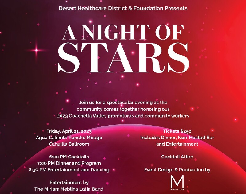 A red flyer with white letters announcing details of A Night of Stars gala on April 21. Submitted Illustration