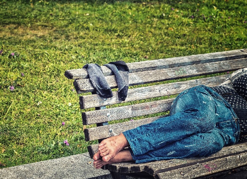 Homeless Asleep on Bench Homeless Asleep on Bench